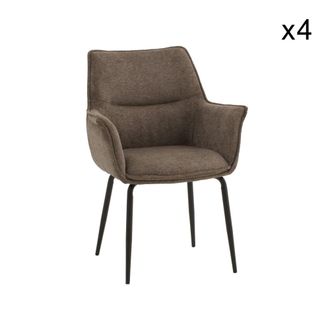 Konte Design Lote de 4 sillas de tela marrón y patas de metal negro