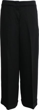 Max Mara Studio Cuffed Hem Straight-Leg Trousers in Black Viscose