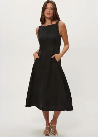 Michael Stars Palmira Fit And Flare Midi Dress In Black