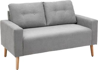 HOMCOM Homcom - Sof&aacute; De 2 Plazas Sill&oacute;n Moderno Tapizado En Poli&eacute;ster Con 2 Cojines Reposabrazos Patas De Madera De Caucho Para Dormitorio Oficina 145x76x88 