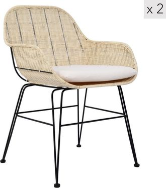 Nordlys Set 2 sillas en acero y ratán marrón