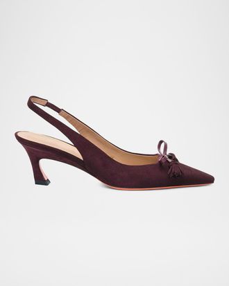 Santoni 55mm Suede Slingback Pumps