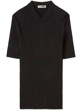 Jil Sander T-shirt con scollo a V - Nero