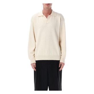 Roberto Collina V-neck Knitwear, male, Beige, Size: XL Polo L/S Sweater