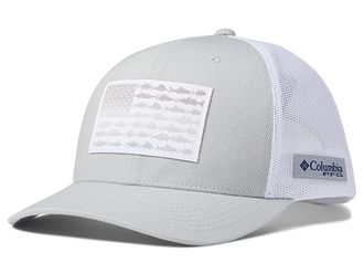Columbia PFG Meshtm Snapback Fish Flag Ball Cap Caps Cool Grey/White 1 (6 1/2-7 1/2), Cotton/Elastane