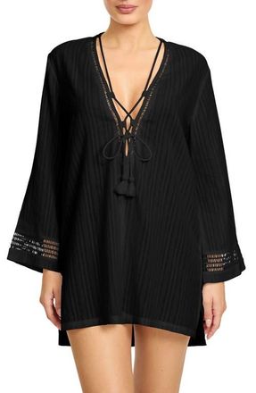Robin Piccone Marina Lace-Up Cover-Up Tunic in Black at Nordstrom, Size X-Small
