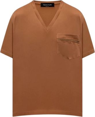 Fabiana Filippi Blouse met korte mouwen - Dames - T-shirts - Bruin - XS - Leer - Tops