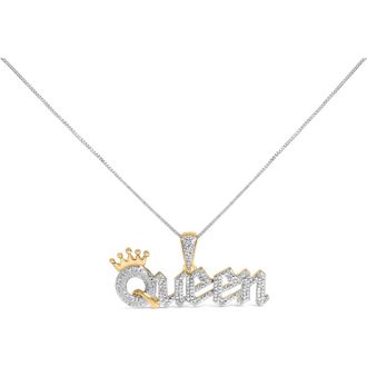 House of Brilliance 14K Yellow Gold Plated Sterling Silver 1/10 Cttw Diamond Queen Nameplate Pendant Necklace in Yellow Gold Over Silver at Nordstrom