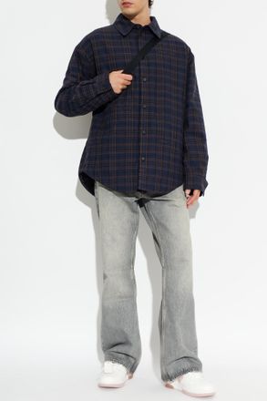 Off-white Insulated Check-pattern Shirt, Mens, Navy Blue