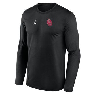 Nike Mens Oklahoma Sideline Legend Small Logo Jordan Brand Dri-FIT College Long-Sleeve T-Shirt in Black | 0JTJ00AOKN-HE3