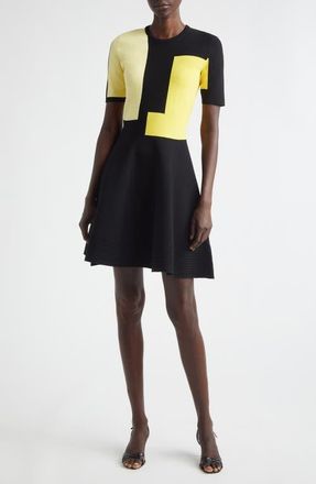 Jason Wu Collage Colorblock Jacquard Knit Fit & Flare Minidress in Black at Nordstrom, Size X-Large
