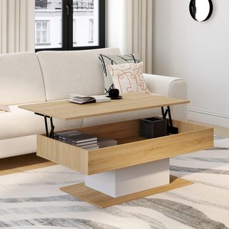 IDMarket Mesa De Centro Elevable Eden De Madera Y Blanco