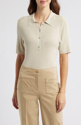 Tahari by ASL Rib Polo in Ecru at Nordstrom, Size Small