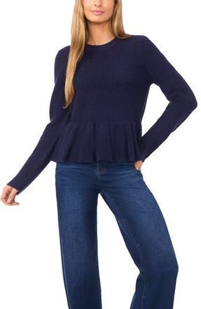 CeCe by Cynthia Steffe Rib Peplum Sweater in New Navy at Nordstrom Rack, Size Large