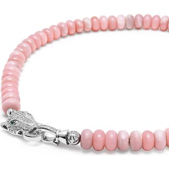 Nialaya Panther Head Silver Quartz Choker in Pink Opal at Nordstrom