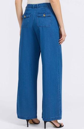 Foxcroft Blaire Wide Leg Denim Pants in Medium Wash at Nordstrom, Size 14