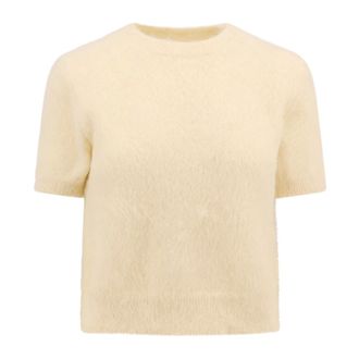 Maison Margiela Round-neck Knitwear, female, Yellow, Size: S Yellow Sweater Ribbed Short Sleeve