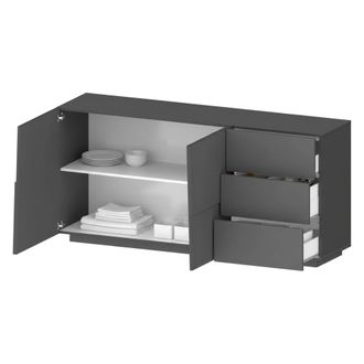 Dmora Aparador Xavier, Buffet De Sal&oacute;n, Aparador De Sal&oacute;n Con 2 Puertas Y 3 Cajones, 180x44h86 Cm, Antracita, Con Embalaje Reforzado - Dmora