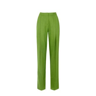 Elisabetta Franchi Wide Trousers, female, Green, Size: XL Linen-blend Trousers