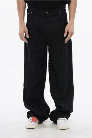 Off-white Pleated Baggy Tapered Fit 90SLOGO Linen Pants size 30