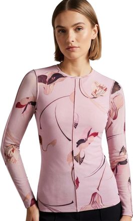 Ted Baker Dames-top met lange mouwen van mesh met bloemenprint (Roze)