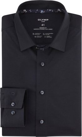 Olymp zwart effen Olymp Luxor 24/Seven overhemd Flex Jersey