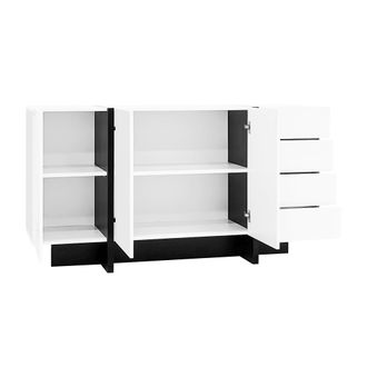 STILVORA Aparador Con 2 Puertas Y 4 Cajones, Frente Brillante, Estilo Moderno, Para Sal&oacute;n, En Mdf, 150&times;40&times;80,5 Cm, Blanco Negro