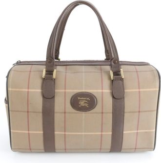 Burberry Brown Leather Canvas Boston Bag Tote Bag (Pre-Owned)