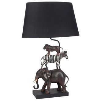 Maisons du monde L&aacute;mpara de mesa con animales salvajes y pantalla negra