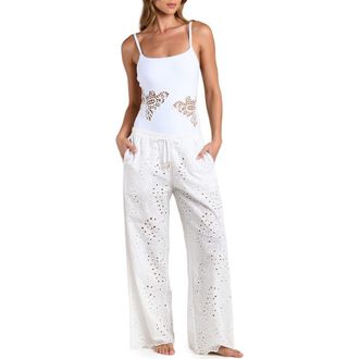 L'agence Monstera Eyelet Cove Cover-Up Pants in White at Nordstrom, Size X-Large