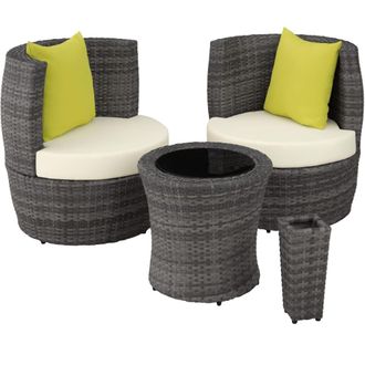 TecTake Conjunto de rat&aacute;n y aluminio, 2 sillones, 1 mesa, 1 florero, gris