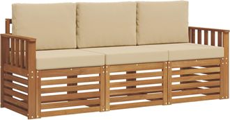 vidaXL Juegos De Sof&aacute;s 3 Uds. Natural Y Beige Madera De Acacia S&oacute;lida Vidaxl