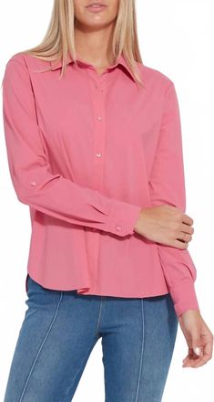Lyssé Roll Tab Connie Button Down Shirt In Coral Rose