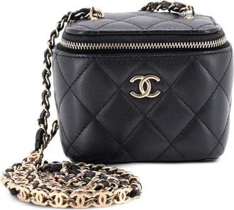 Chanel Tiny CC Link Vanity Case with Chain Quilted Caviar Mini clutch bag - Zwart