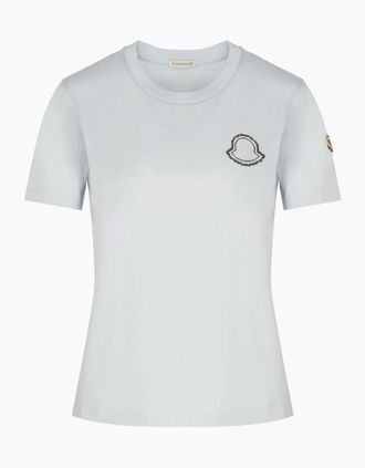 Moncler Womens WOMENS BRANDED COTTON T SHIRT - Blue - Size: 10/8