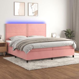 vidaXL Vidaxl - Cama Box Spring Colch&oacute;n Y Led Terciopelo Rosa 200x200 Cm