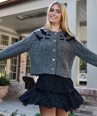 LoveShackFancy Clementian Cardigan In Dark Grey Melange