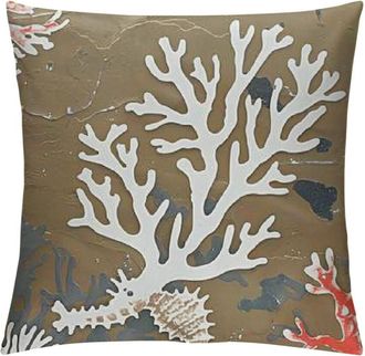 OEM Fundas De Coj&iacute;n Decorativas Marrones De Estilo Costero Con Un Estampado N&aacute;utico De Corales Y Estrellas De Mar Fundas De Coj&iacute;n Cuadradas De Lino Aptas 