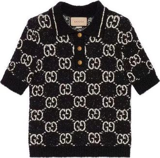 Gucci (WMNS) Gucci Fine Cotton Polo Top Black Ivory 735890-XKC1L-1289