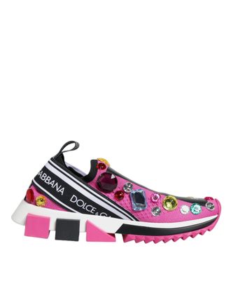 Dolce & Gabbana Pink Sorrento Crystals Low Top Sneakers Womens Shoes