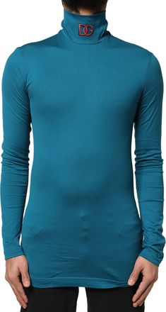 Dolce & Gabbana Blue Cotton Turtleneck Long Sleeves Mens Sweater
