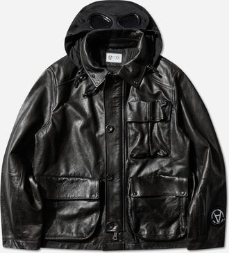 C.P. Company Slam Jam Leather Mille Jacket Black