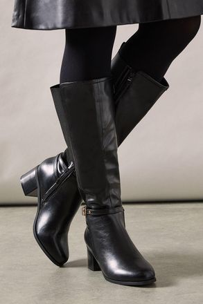 Wallis Womens Wide Fit Hills Strap Detail Elastic Back Block Heel Knee Boots - Black - Size UK 3