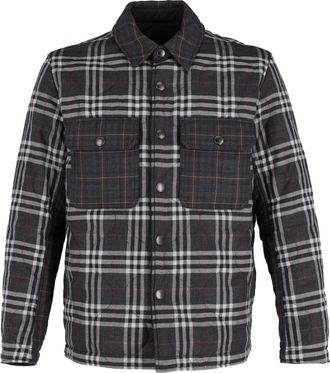Burberry Pre-owned Mens Holton Checked Overshirt in Grey Virgin Wool - Size Medium