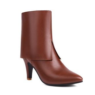 Generic Womens Fashion Patchwork Pointed Toe Ankle Boots Stiletto Heels Side Zipper Winter Dressy Shoes (Brown,7.5)