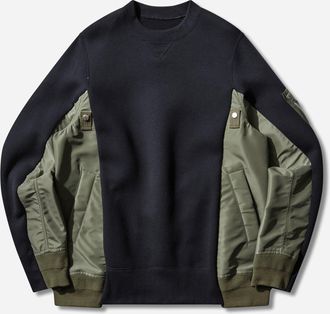 sacai Men s Sponge Sweat x Nylon Twill Pullover Navy / Khaki