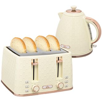 HOMCOM 1.7L Kettle And Toaster Set With Defrost Reheat And Crumb Tray Beige | TJ Hughes