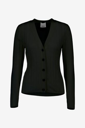 Allude Schmaler gerippter Cardigan aus Wolle mit V-Ausschnitt