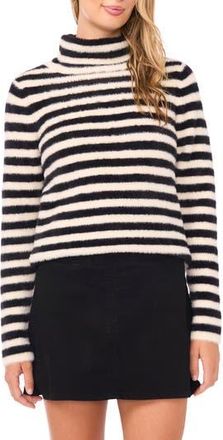 Vince Camuto Fuzzy Stripe Sweater in Rich Black at Nordstrom Rack, Size X-Large