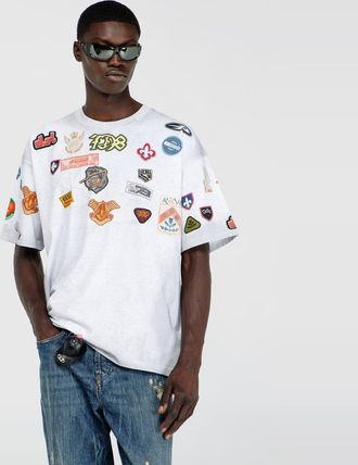 Diesel Cotton T-shirt with all-over patches print - T-Shirts - Man - White